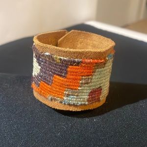 Leather and fabric bracelet